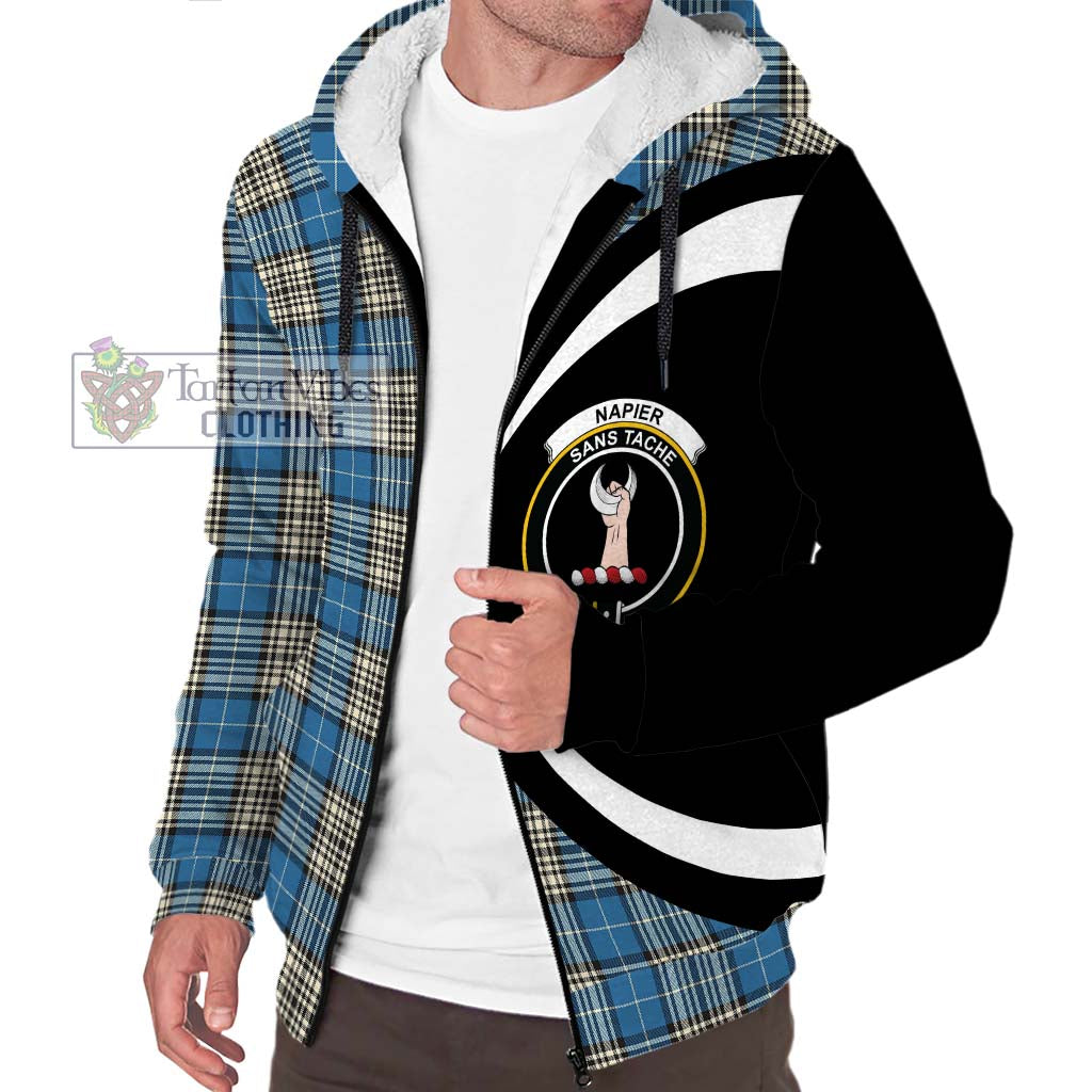 Napier Ancient Tartan Sherpa Hoodie with Family Crest Circle Style Unisex S - Tartan Vibes Clothing