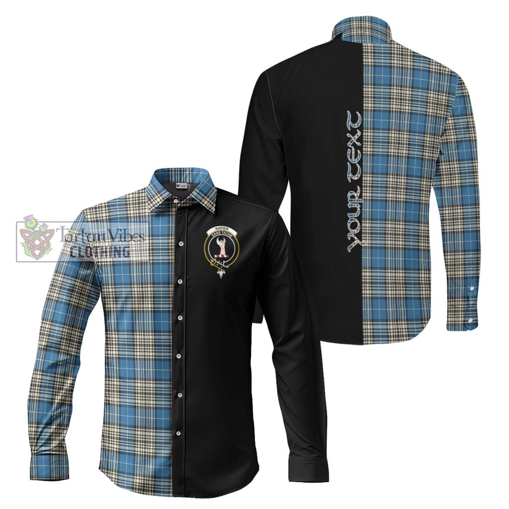 Napier Ancient Tartan Long Sleeve Button Shirt with Family Crest and Half Of Me Style Men's Shirt S - Tartanvibesclothing Shop