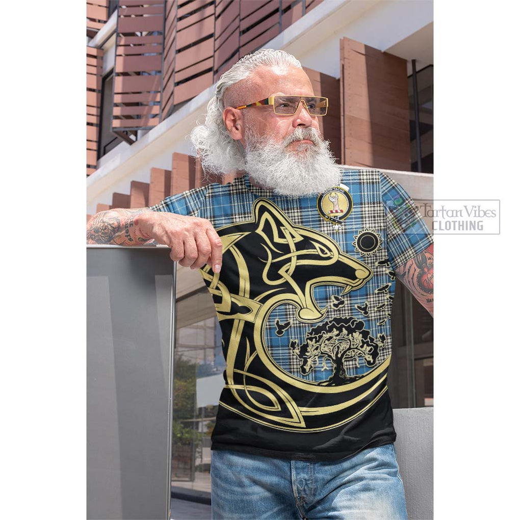 Tartan Vibes Clothing Napier Ancient Tartan Cotton T-shirt with Family Crest Celtic Wolf Style