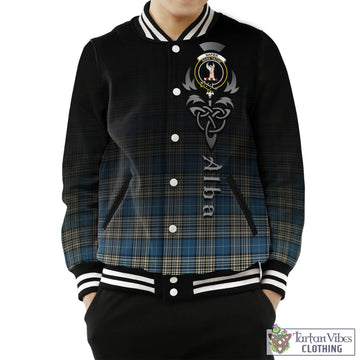 Napier Ancient Tartan Baseball Jacket Featuring Alba Gu Brath Family Crest Celtic Inspired