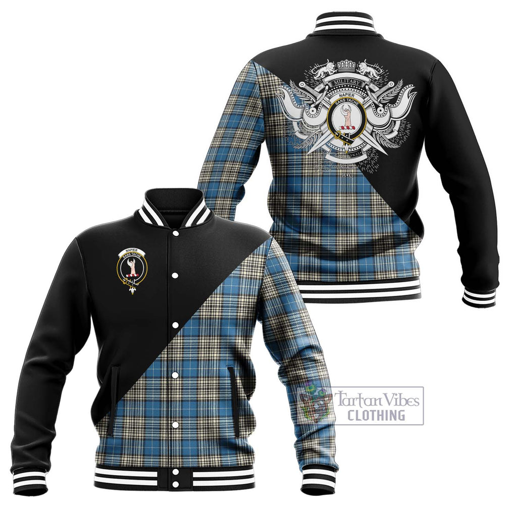 Napier Ancient Tartan Baseball Jacket with Family Crest and Military Logo Style Unisex - Tartanvibesclothing Shop