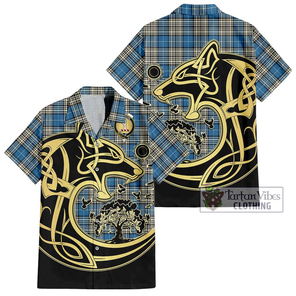 Napier Ancient Tartan Short Sleeve Button Shirt with Family Crest Celtic Wolf Style Kid - Tartan Vibes Clothing