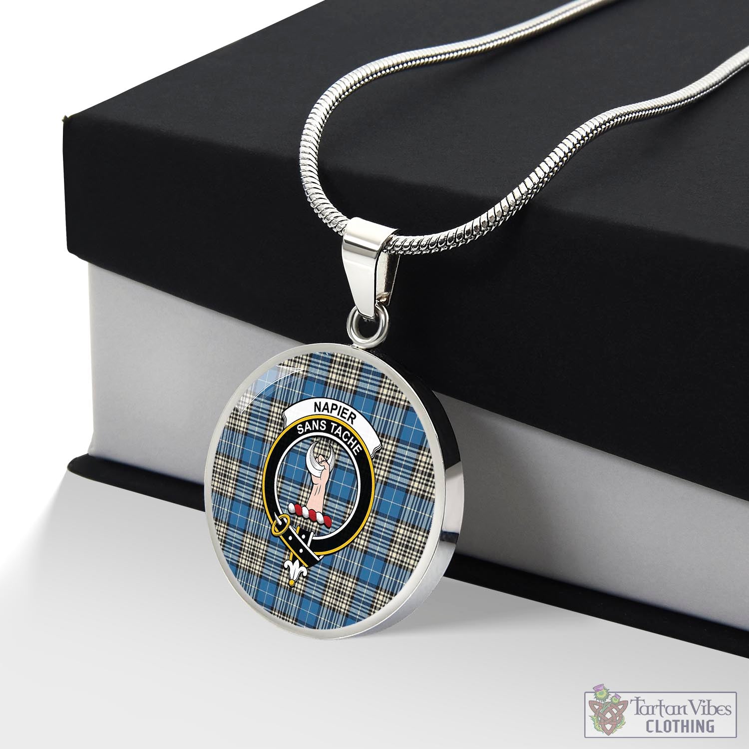 Tartan Vibes Clothing Napier Ancient Tartan Circle Necklace with Family Crest