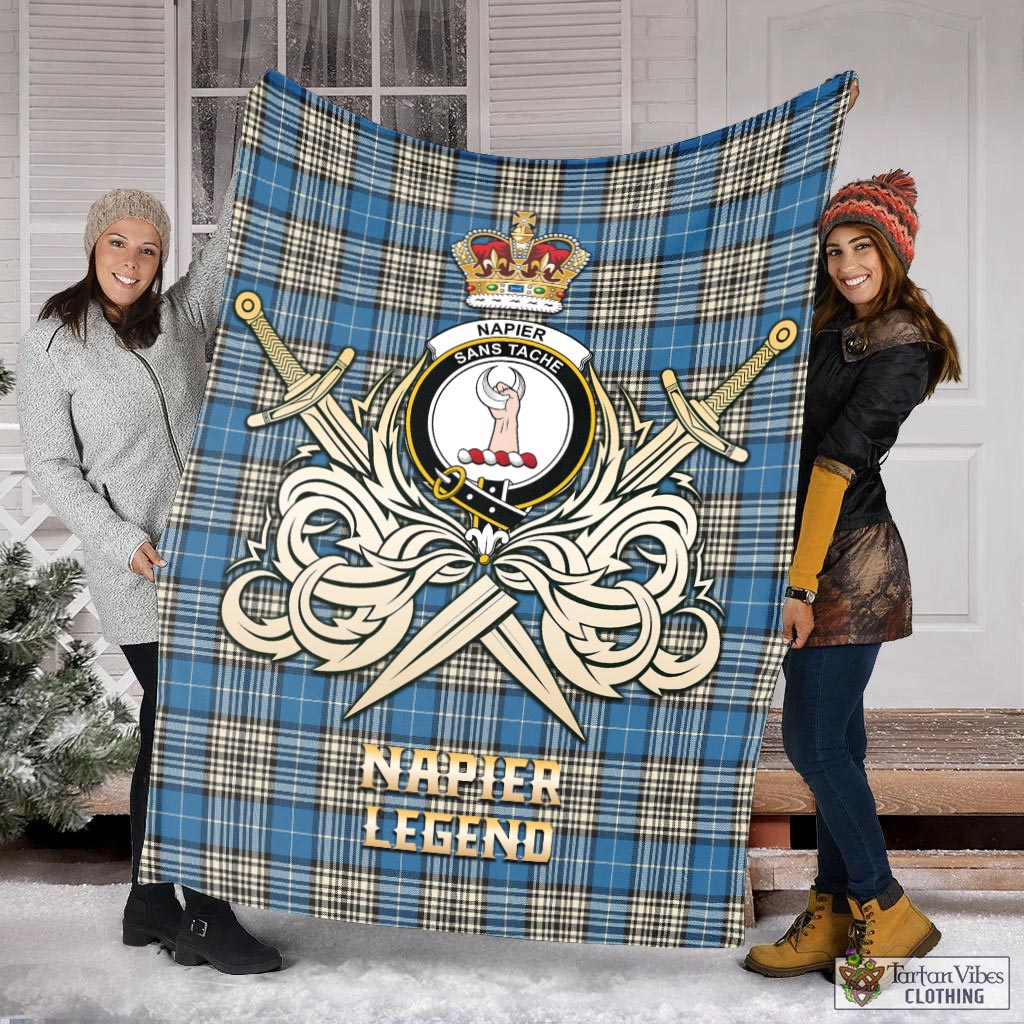 Tartan Vibes Clothing Napier Ancient Tartan Blanket with Clan Crest and the Golden Sword of Courageous Legacy