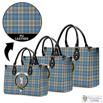 Napier Ancient Tartan Luxury Leather Handbags with Family Crest