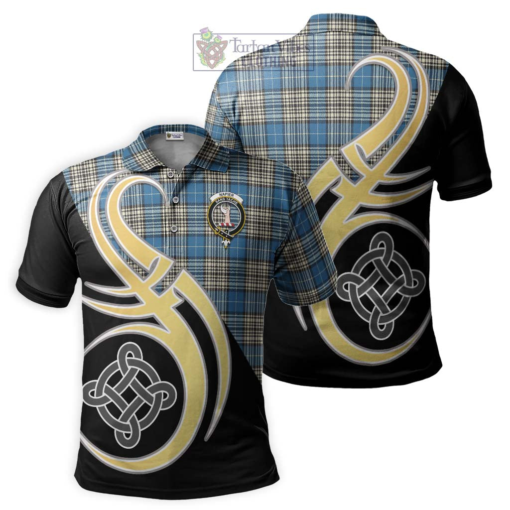 Tartan Vibes Clothing Napier Ancient Tartan Polo Shirt with Family Crest and Celtic Symbol Style