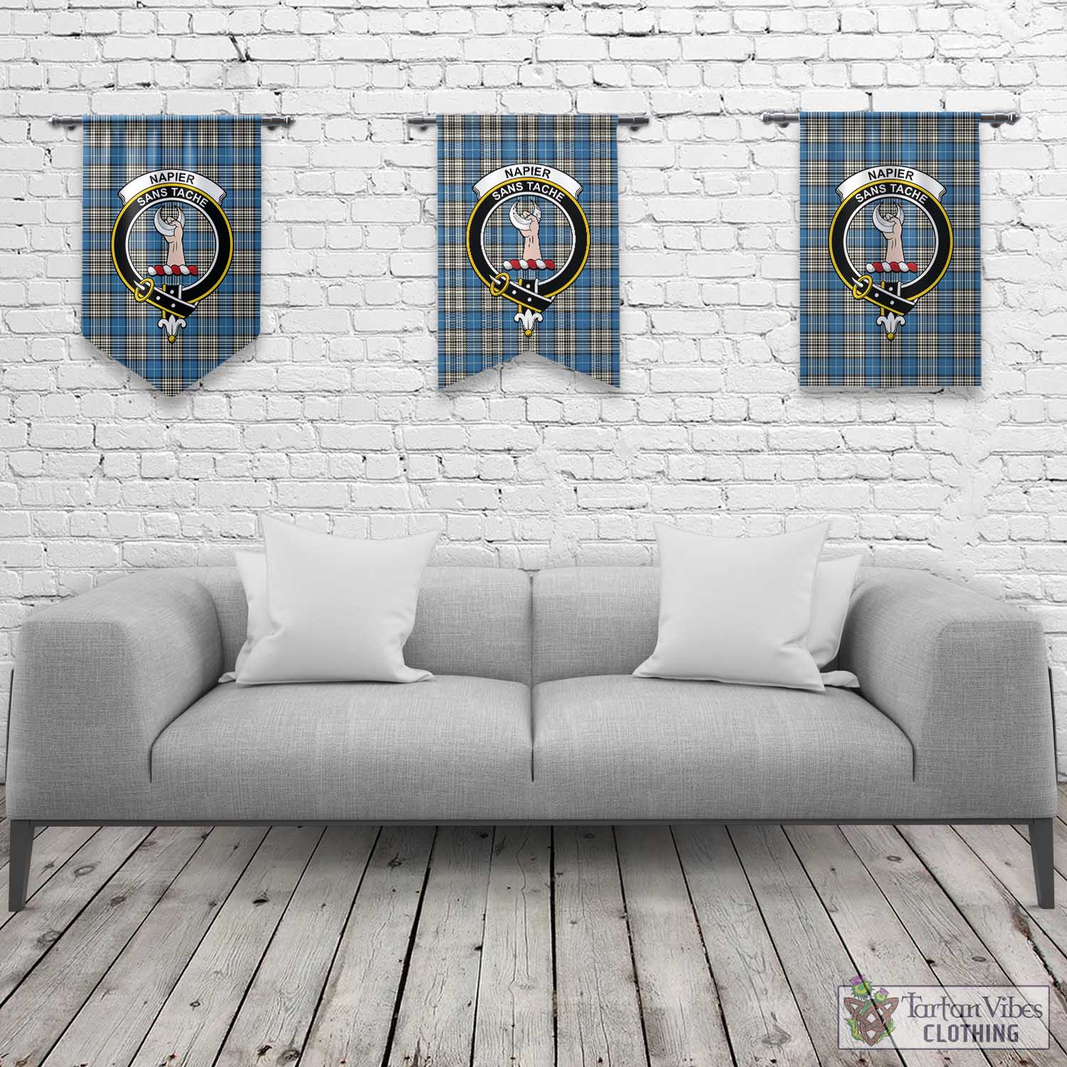 Tartan Vibes Clothing Napier Ancient Tartan Gonfalon, Tartan Banner with Family Crest