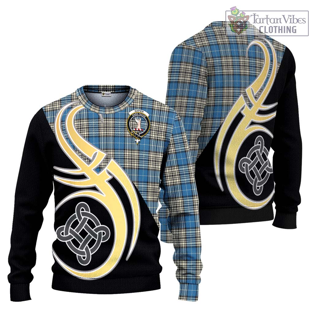 Napier Ancient Tartan Knitted Sweater with Family Crest and Celtic Symbol Style Unisex - Tartan Vibes Clothing