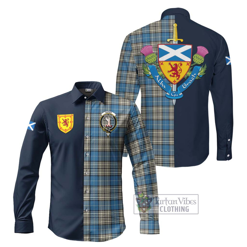 Tartan Vibes Clothing Napier Ancient Tartan Long Sleeve Button Shirt with Scottish Lion Royal Arm Half Style