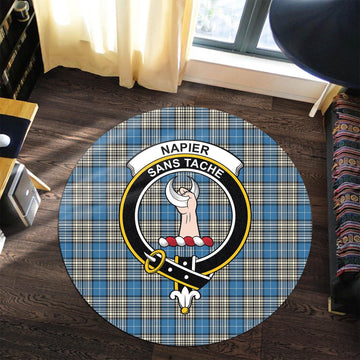 Napier Ancient Tartan Round Rug with Family Crest