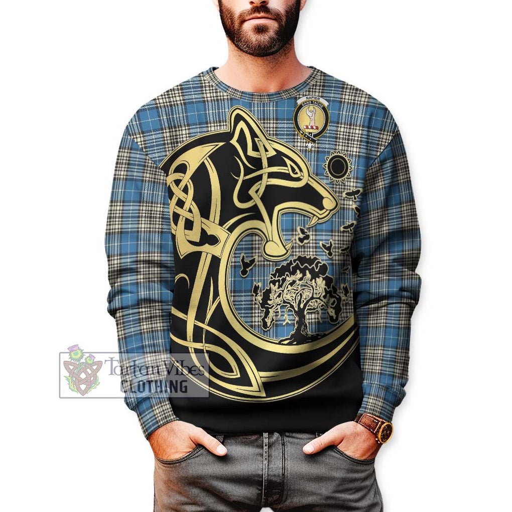 Napier Ancient Tartan Sweatshirt with Family Crest Celtic Wolf Style Unisex - Tartan Vibes Clothing