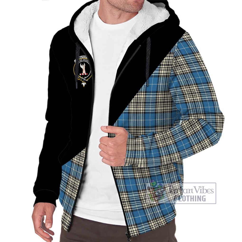 Napier Ancient Tartan Sherpa Hoodie with Family Crest and Military Logo Style Unisex S - Tartanvibesclothing Shop