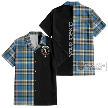 Napier Ancient Tartan Short Sleeve Button Shirt with Family Crest and Half Of Me Style