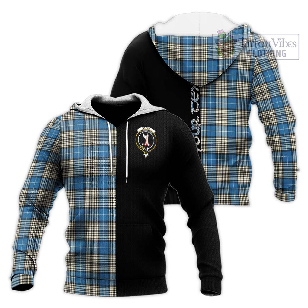 Napier Ancient Tartan Knitted Hoodie with Family Crest and Half Of Me Style Unisex Knitted Pullover Hoodie - Tartanvibesclothing Shop