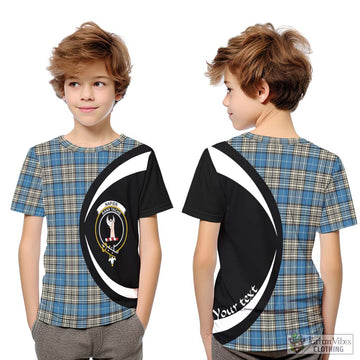 Napier Ancient Tartan Kid T-Shirt with Family Crest Circle Style