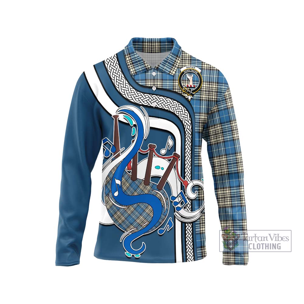 Tartan Vibes Clothing Napier Ancient Tartan Long Sleeve Polo Shirt with Epic Bagpipe Style