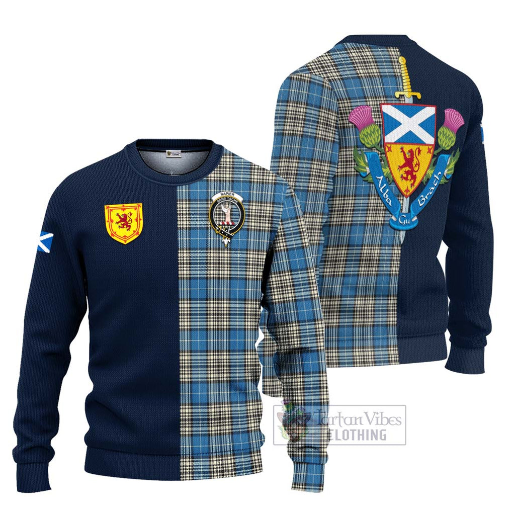 Tartan Vibes Clothing Napier Ancient Tartan Knitted Sweater with Scottish Lion Royal Arm Half Style