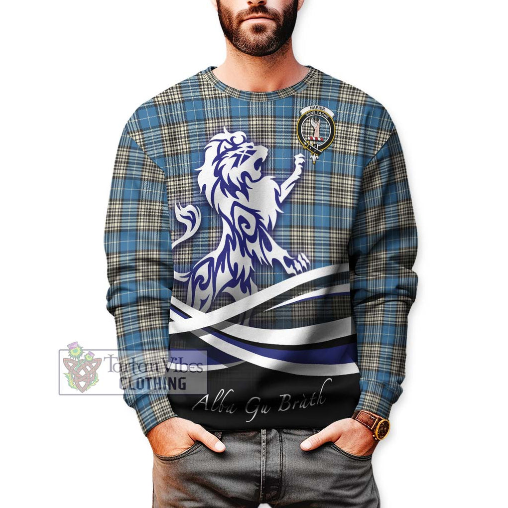 Napier Ancient Tartan Sweatshirt with Alba Gu Brath Regal Lion Emblem Unisex - Tartanvibesclothing Shop