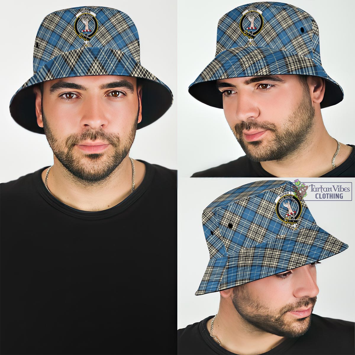 Tartan Vibes Clothing Napier Ancient Tartan Bucket Hat with Family Crest