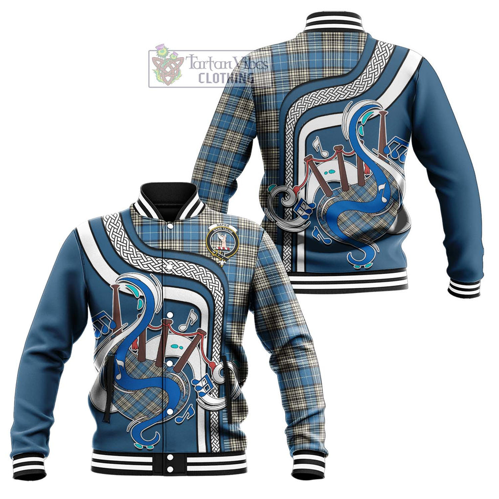 Tartan Vibes Clothing Napier Ancient Tartan Baseball Jacket with Epic Bagpipe Style