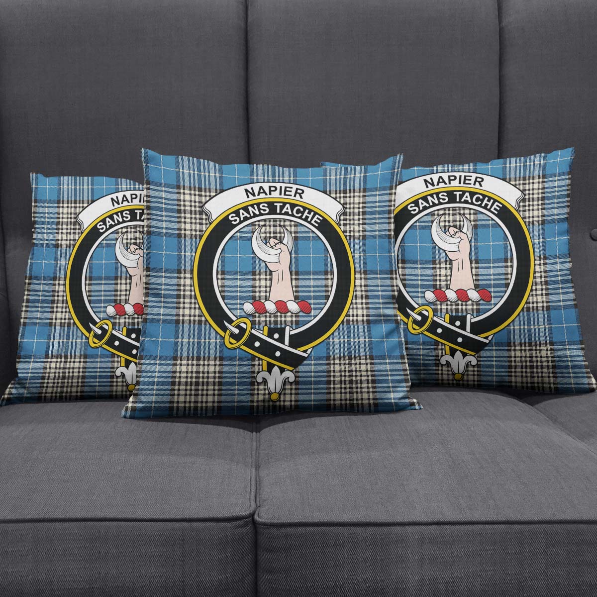 Napier Ancient Tartan Pillow Cover with Family Crest Square Pillow Cover - Tartanvibesclothing