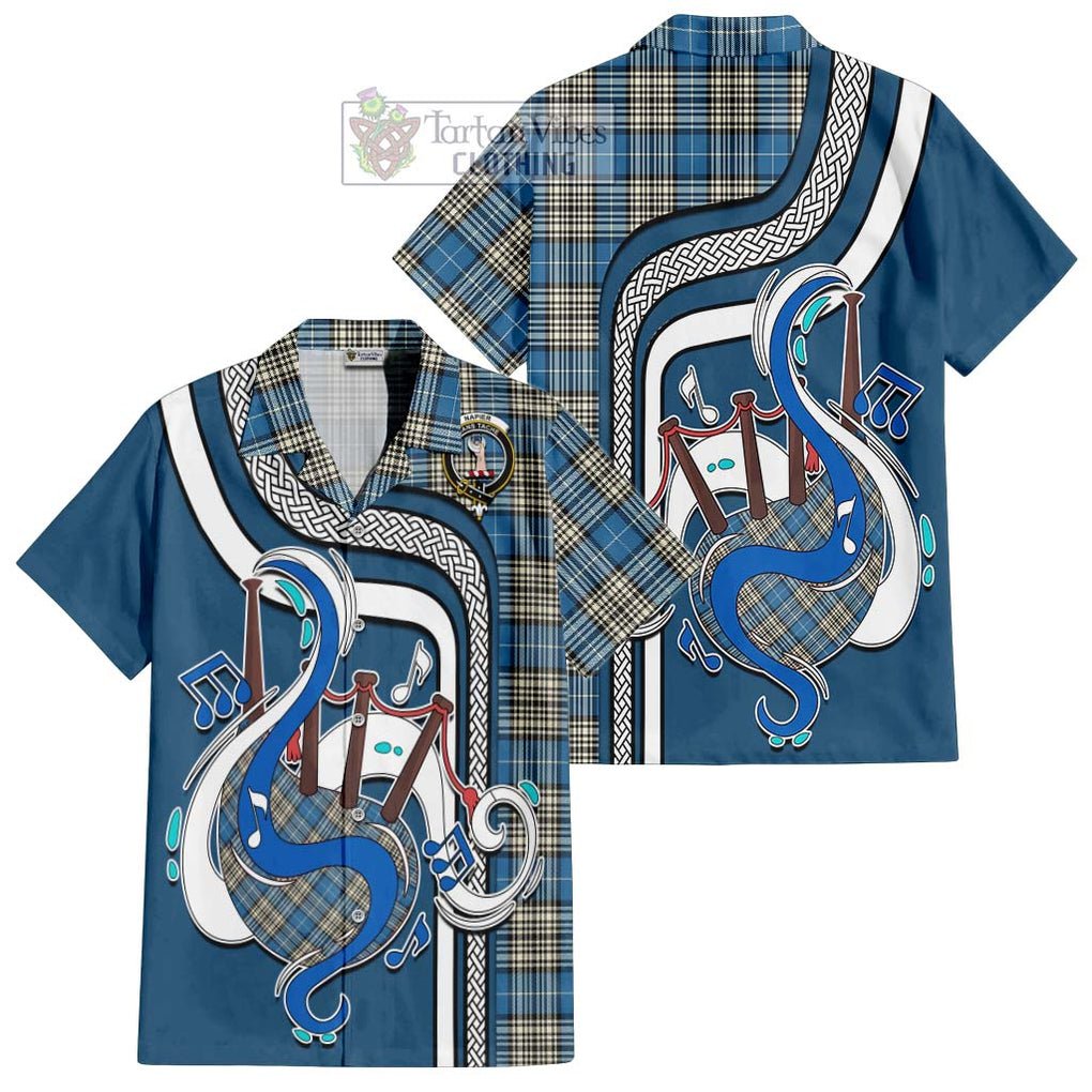 Napier Ancient Tartan Short Sleeve Button Shirt with Epic Bagpipe Style Kid - Tartanvibesclothing Shop