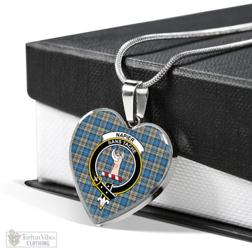 Napier Ancient Tartan Heart Necklace with Family Crest