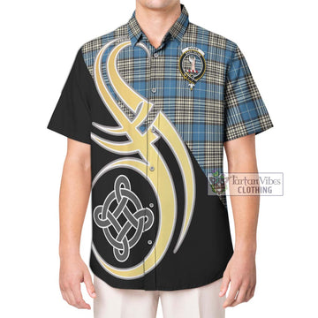 Napier Ancient Tartan Short Sleeve Button Shirt with Family Crest and Celtic Symbol Style