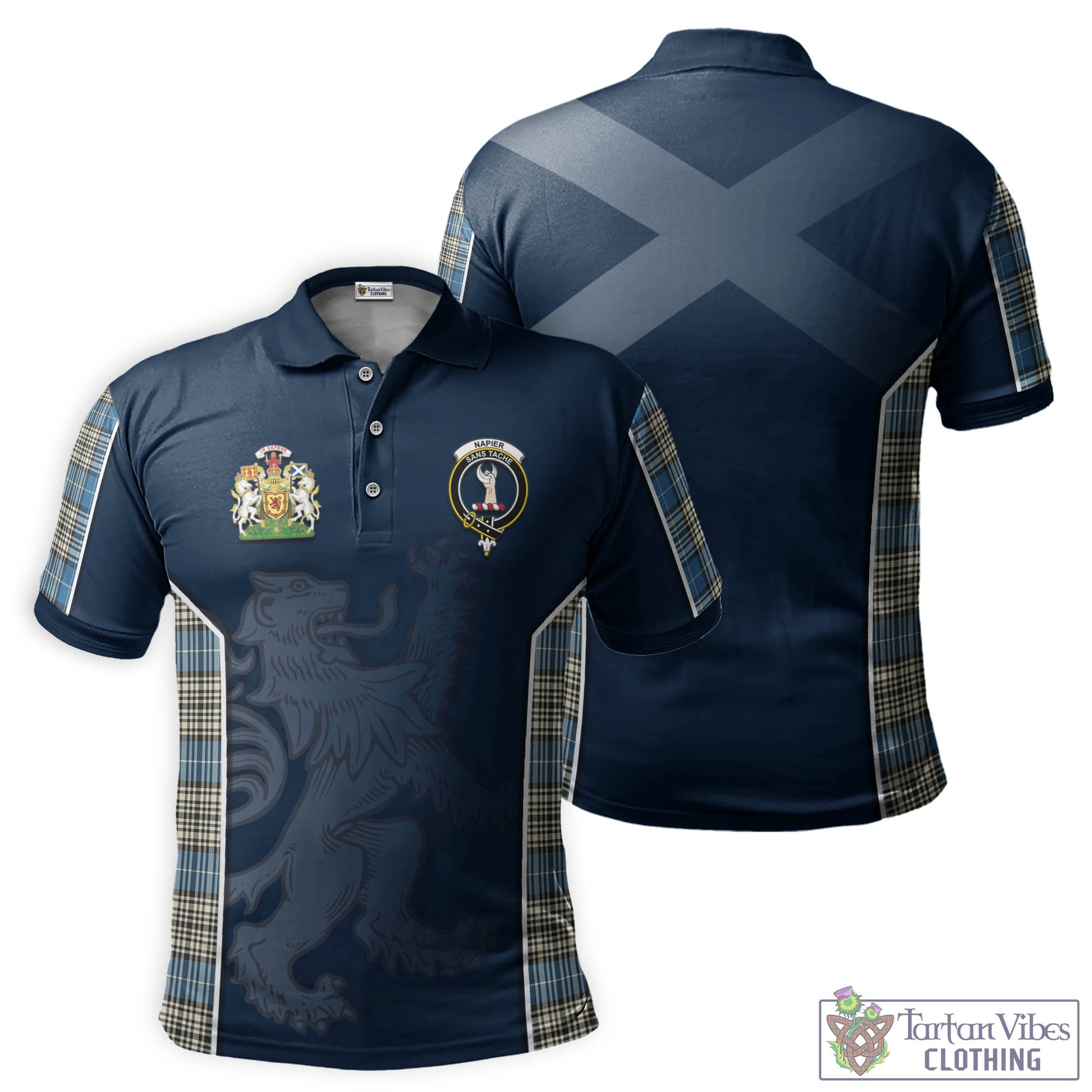 Tartan Vibes Clothing Napier Ancient Tartan Men's Polo Shirt with Family Crest and Lion Rampant Vibes Sport Style