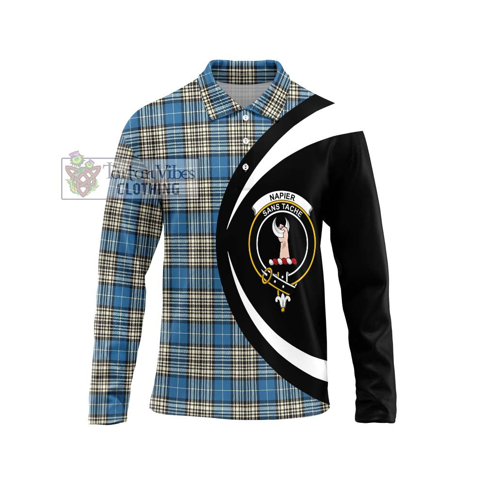 Napier Ancient Tartan Long Sleeve Polo Shirt with Family Crest Circle Style Unisex - Tartan Vibes Clothing