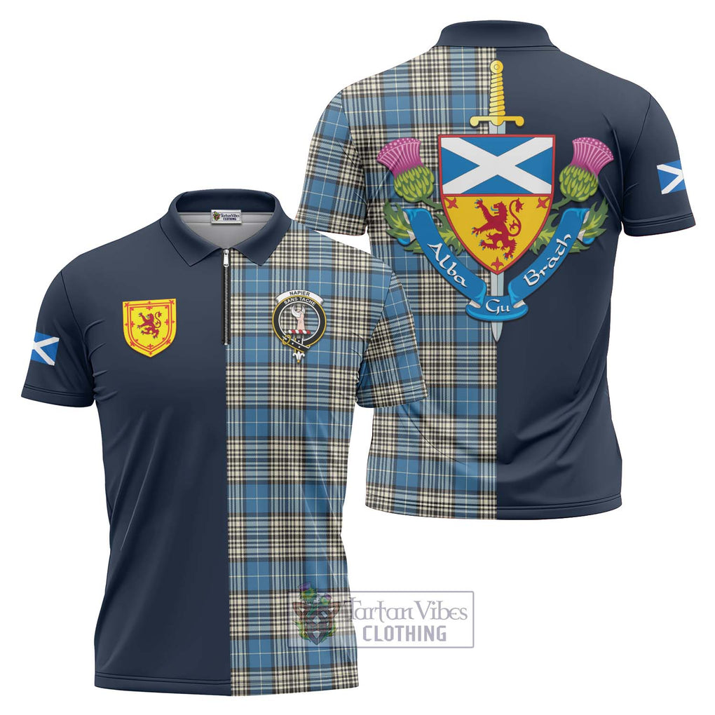 Tartan Vibes Clothing Napier Ancient Tartan Zipper Polo Shirt with Scottish Lion Royal Arm Half Style