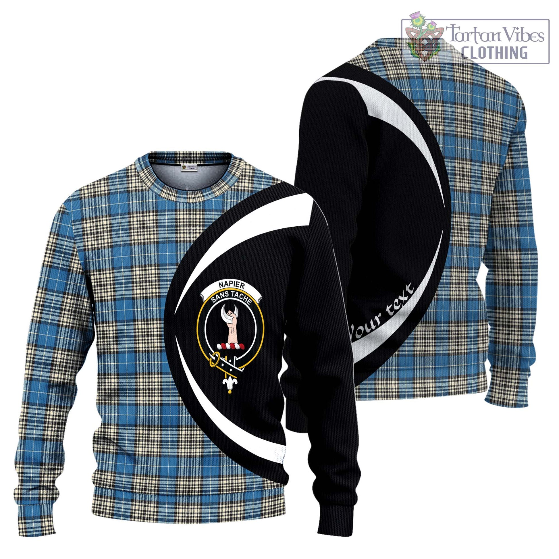 Napier Ancient Tartan Knitted Sweater with Family Crest Circle Style Unisex - Tartan Vibes Clothing