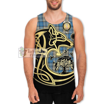 Napier Ancient Tartan Men's Tank Top with Family Crest Celtic Wolf Style