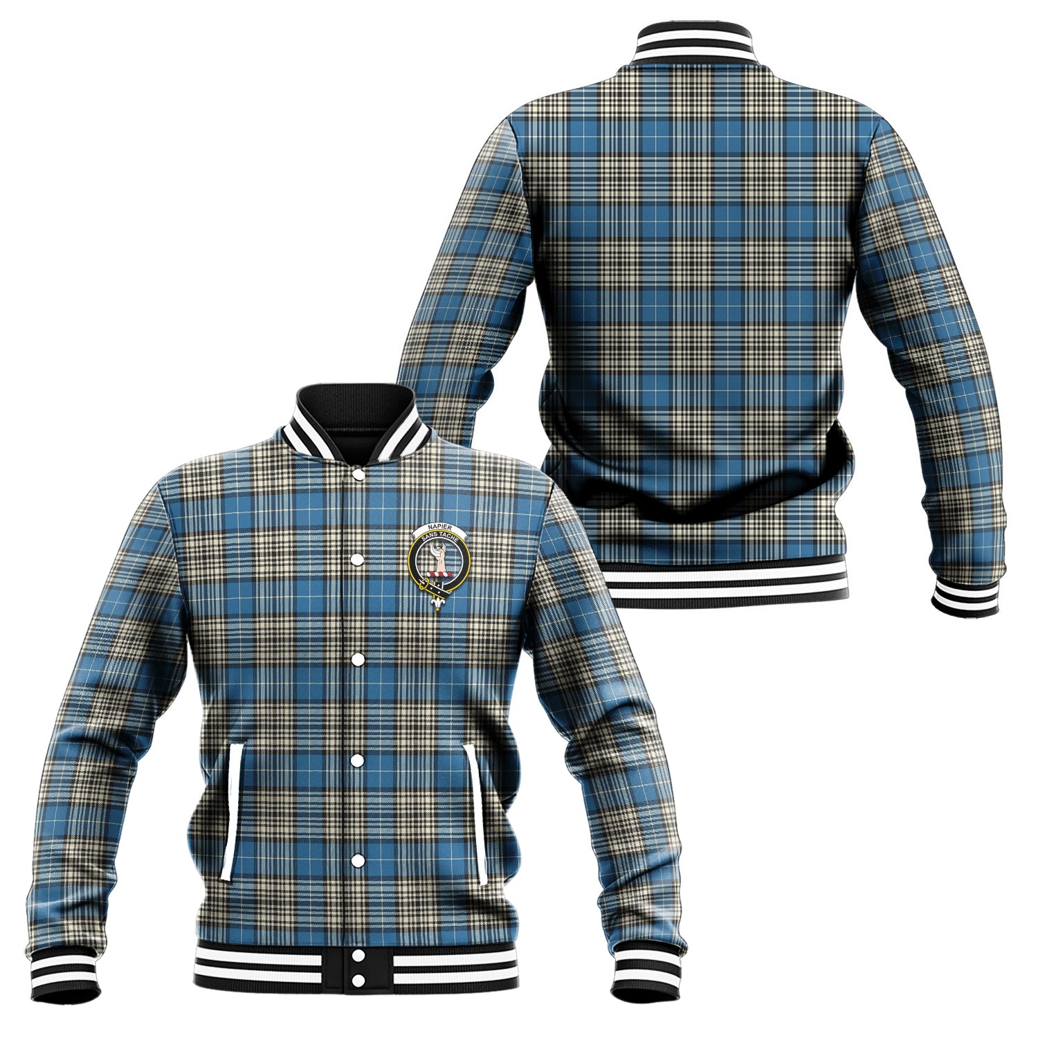 Napier Ancient Tartan Baseball Jacket with Family Crest Unisex - Tartan Vibes Clothing