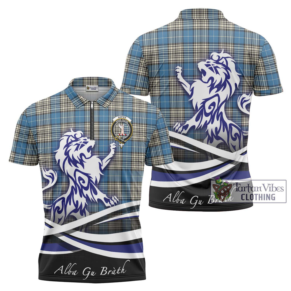 Napier Ancient Tartan Zipper Polo Shirt with Alba Gu Brath Regal Lion Emblem Unisex - Tartanvibesclothing Shop