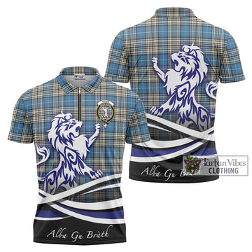 Napier Ancient Tartan Zipper Polo Shirt with Alba Gu Brath Regal Lion Emblem