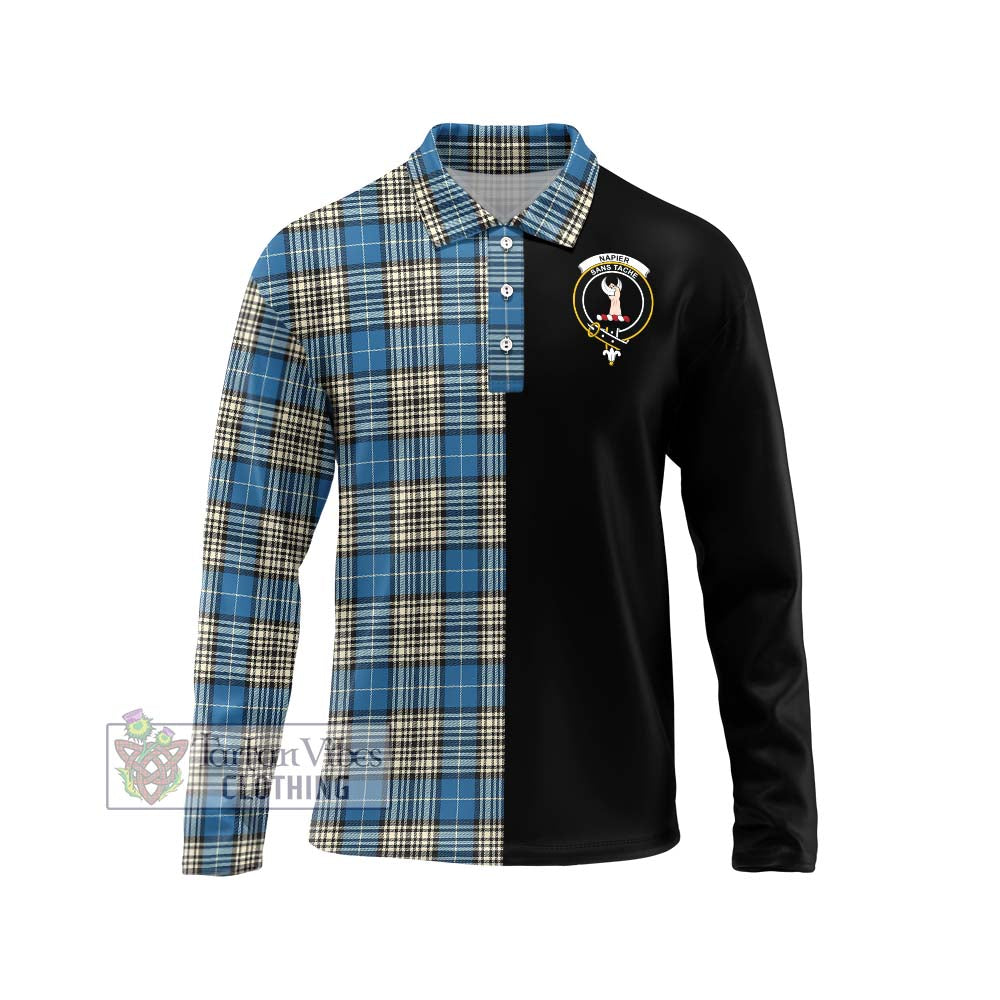 Napier Ancient Tartan Long Sleeve Polo Shirt with Family Crest and Half Of Me Style Unisex - Tartanvibesclothing Shop