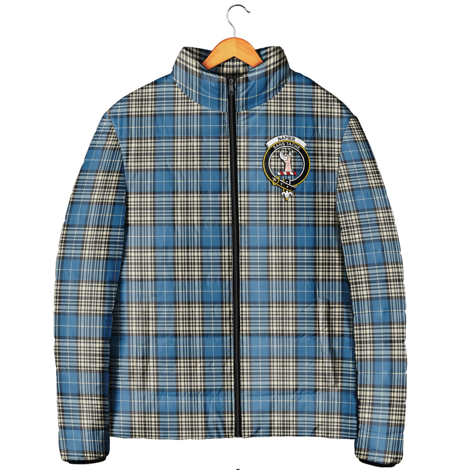 Napier Ancient Tartan Padded Jacket with Family Crest Men's Padded Jacket - Tartan Vibes Clothing