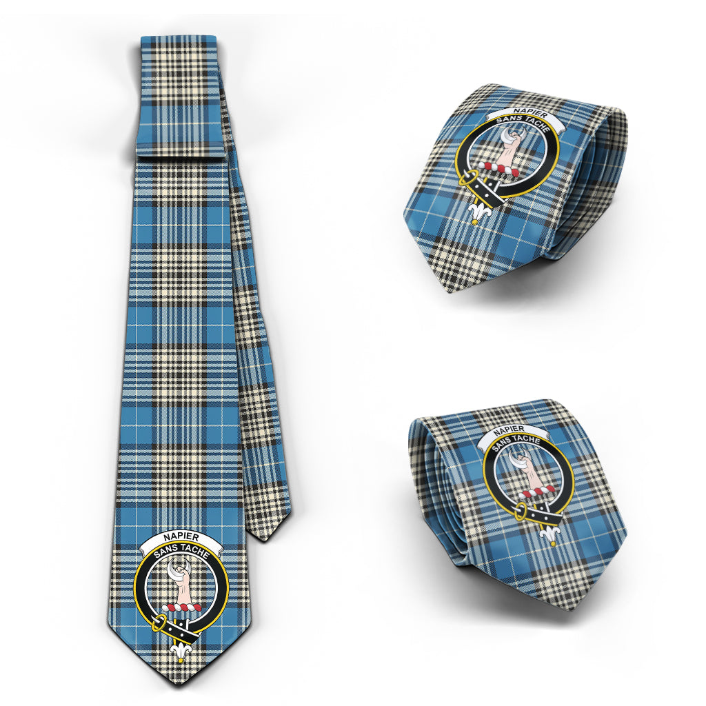 Napier Ancient Tartan Classic Necktie with Family Crest Necktie One Size - Tartan Vibes Clothing