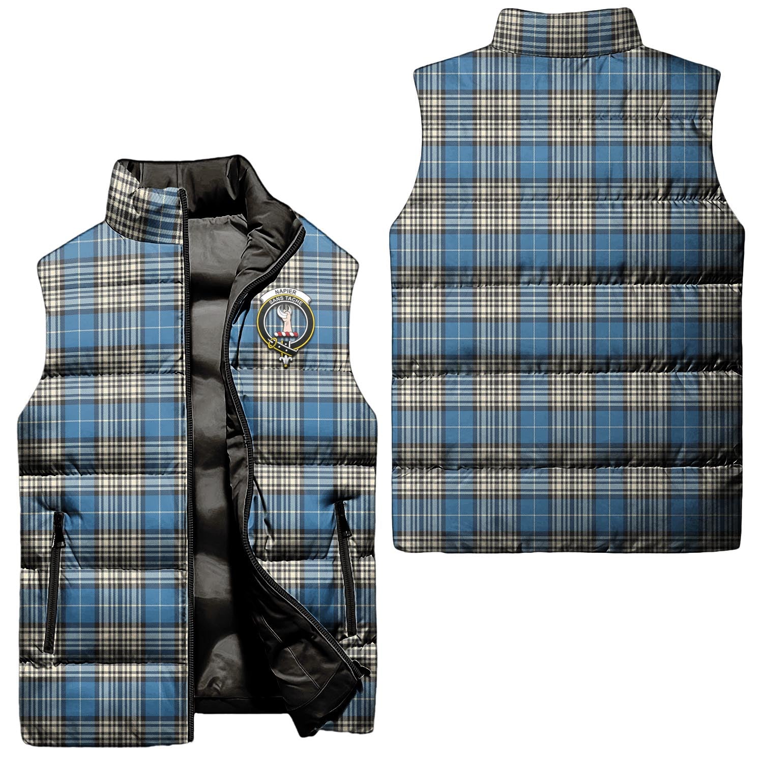 Napier Ancient Tartan Sleeveless Puffer Jacket with Family Crest Unisex - Tartanvibesclothing