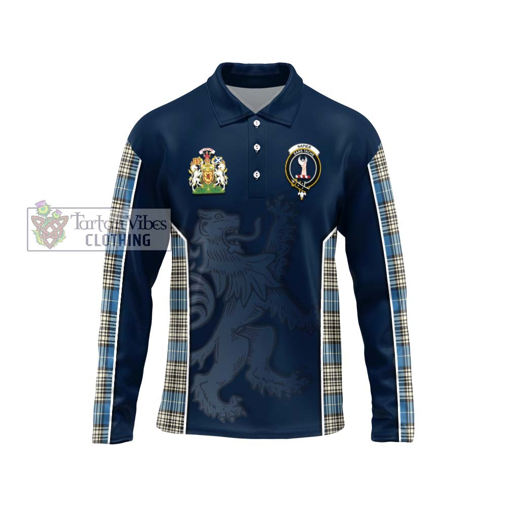 Napier Ancient Tartan Long Sleeve Polo Shirt with Family Crest and Lion Rampant Vibes Sport Style Unisex - Tartan Vibes Clothing