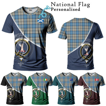 Napier Ancient Tartan T-Shirt with Personalised National Flag and Family Crest Half Style