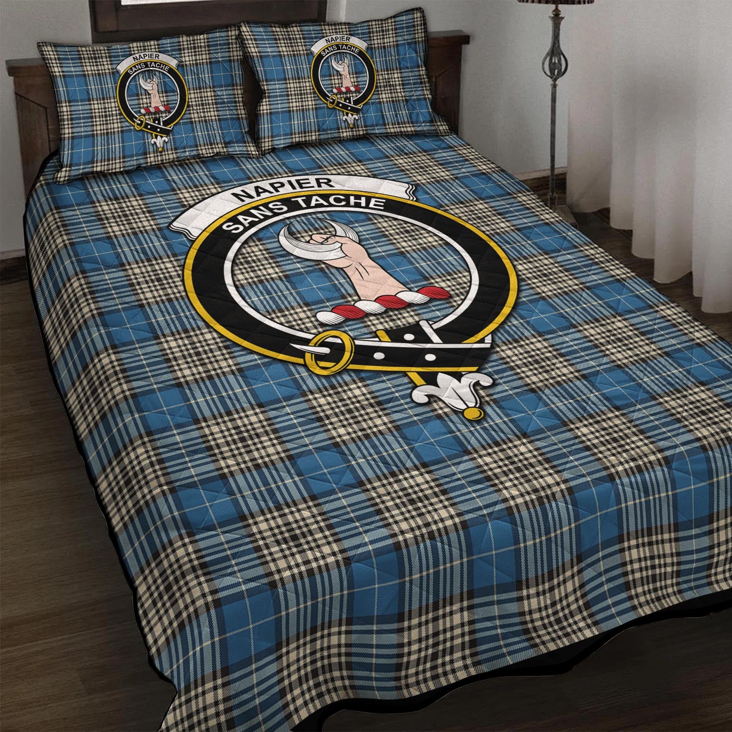 Napier Ancient Tartan Quilt Bed Set with Family Crest - Tartan Vibes Clothing