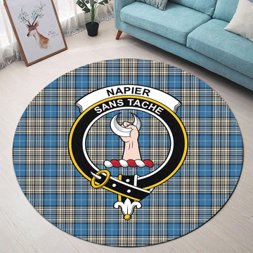 Napier Ancient Tartan Round Rug with Family Crest