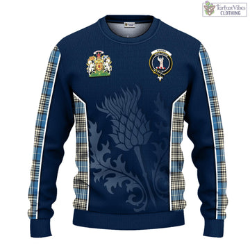 Napier Ancient Tartan Knitted Sweatshirt with Family Crest and Scottish Thistle Vibes Sport Style