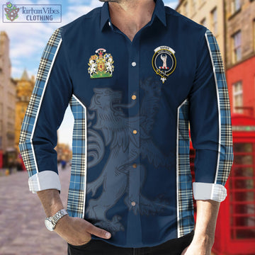 Napier Ancient Tartan Long Sleeve Button Up Shirt with Family Crest and Lion Rampant Vibes Sport Style