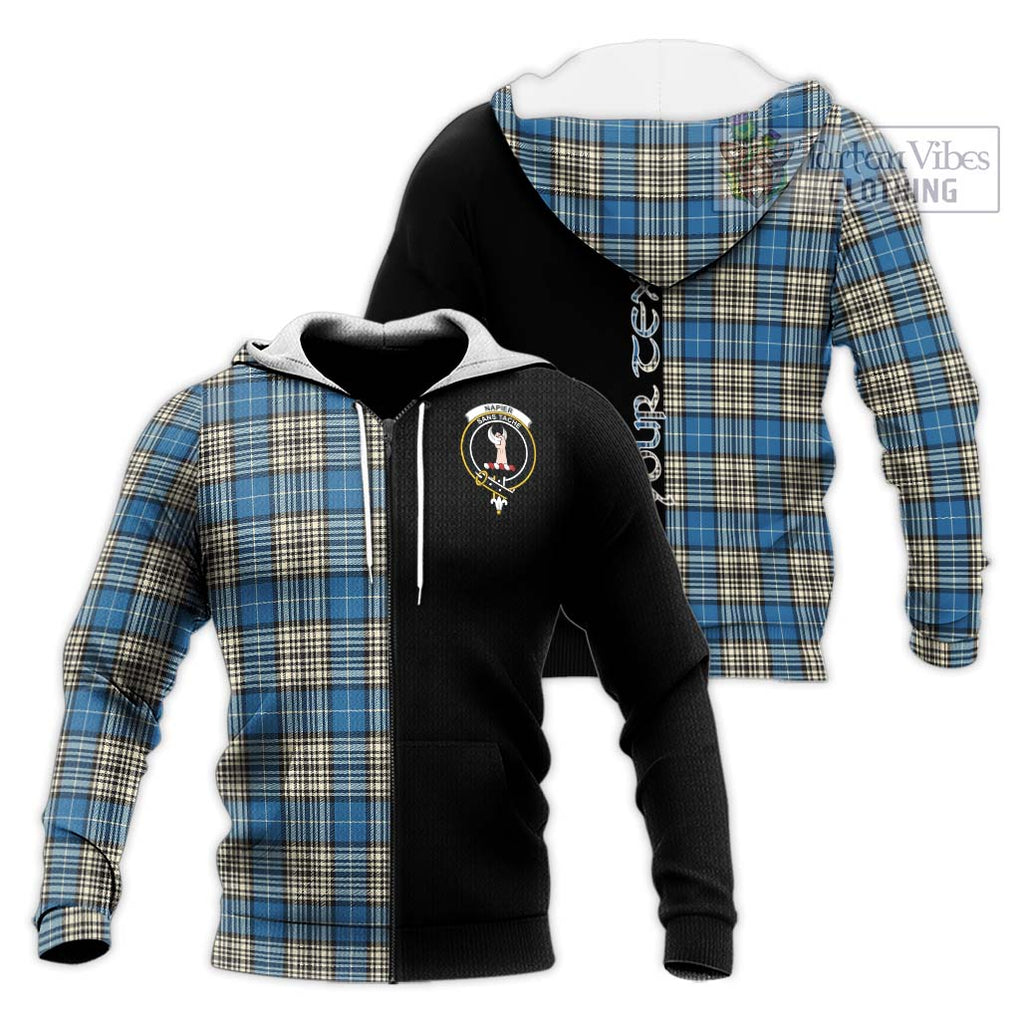 Napier Ancient Tartan Knitted Hoodie with Family Crest and Half Of Me Style Unisex Knitted Zip Hoodie - Tartanvibesclothing Shop