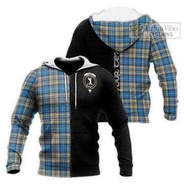 Napier Ancient Tartan Knitted Hoodie with Family Crest and Half Of Me Style