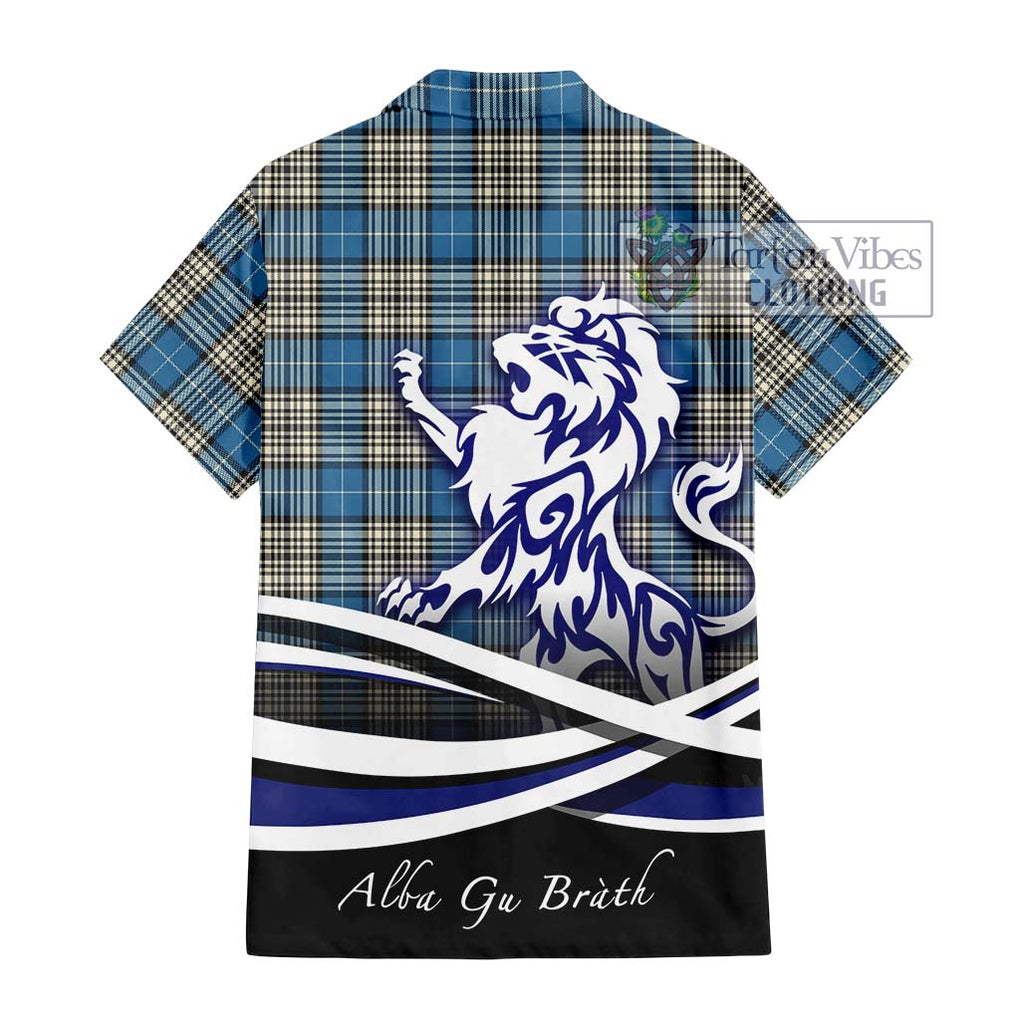 Napier Ancient Tartan Short Sleeve Button Shirt with Alba Gu Brath Regal Lion Emblem - Tartanvibesclothing Shop