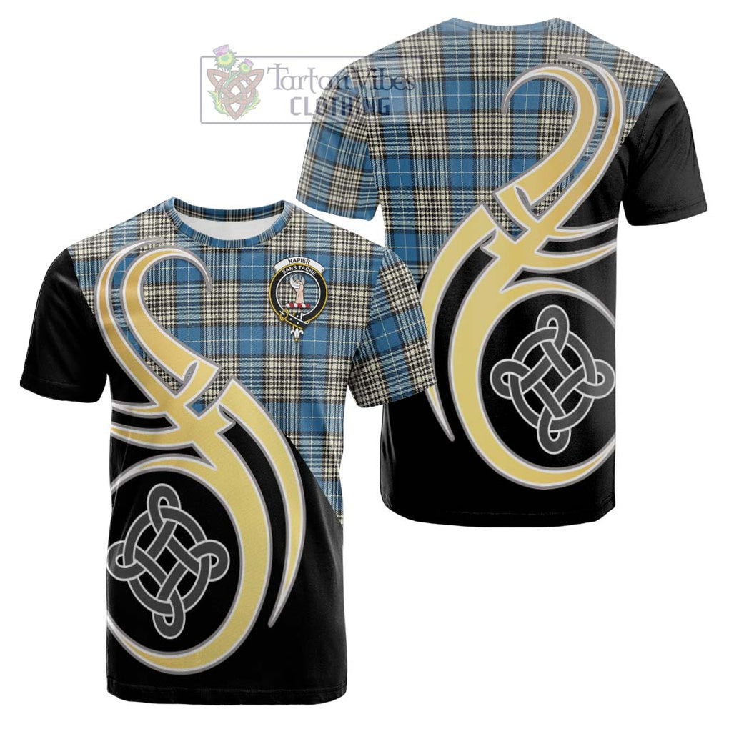 Tartan Vibes Clothing Napier Ancient Tartan Cotton T-shirt with Family Crest and Celtic Symbol Style